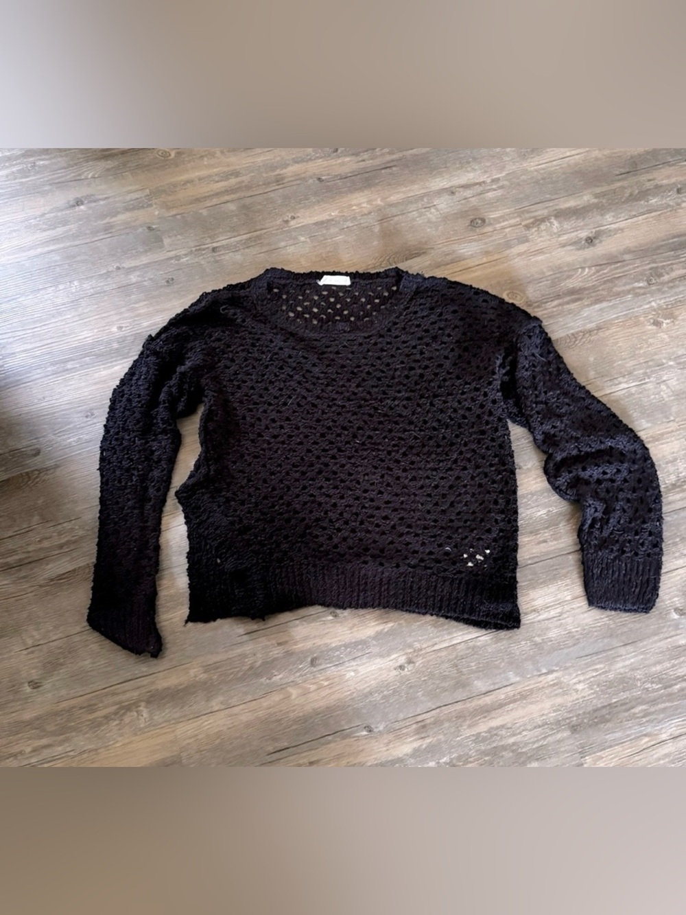 New In black crochet knit long-sleeve sweater